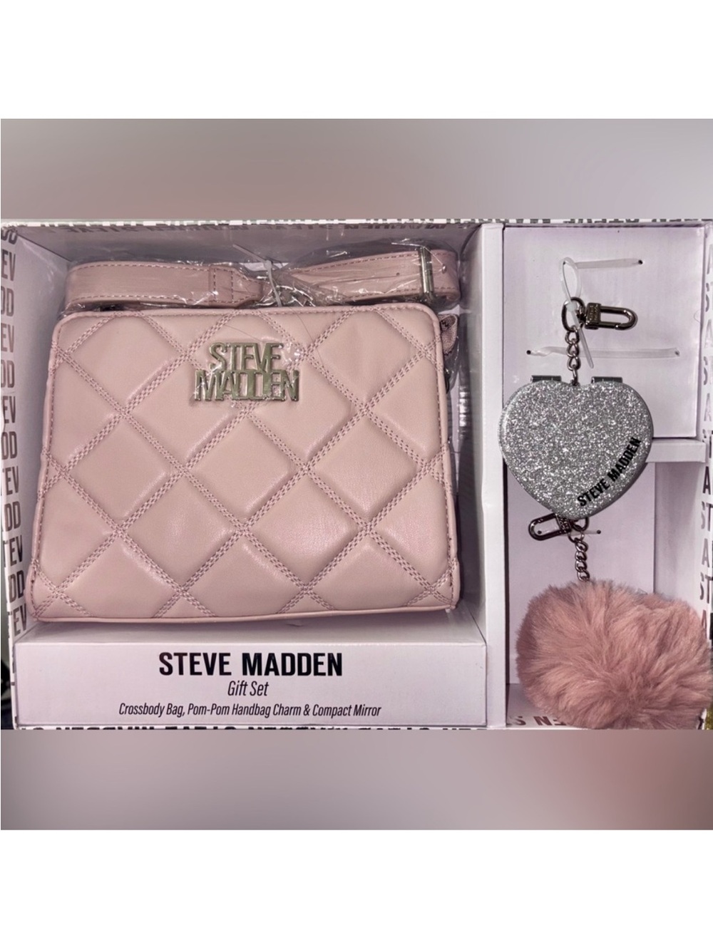 Steve Madden Quilted Crossbody Set in Light Pink